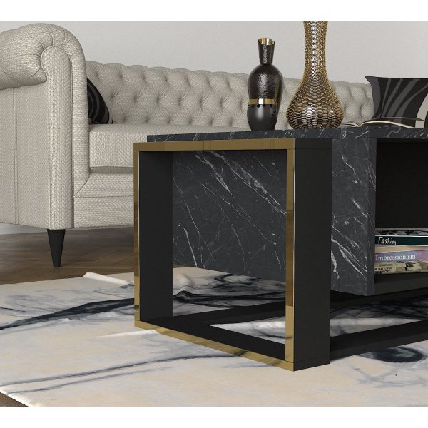 Table basse Bianco 106,4 x 60 cm - Noir/or