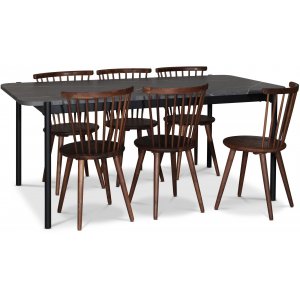 Groupe repas Wayne 180x90 cm incl. 6 chaises en porte--faux en noyer ricin - Revtement en marbre gris