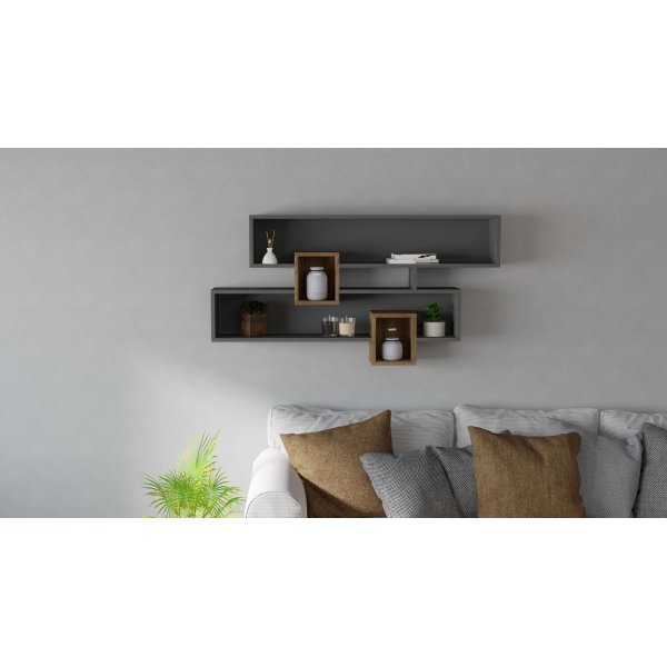 Karen wandplank - Walnoot/antraciet Karen wandplank - Walnoot/antraciet