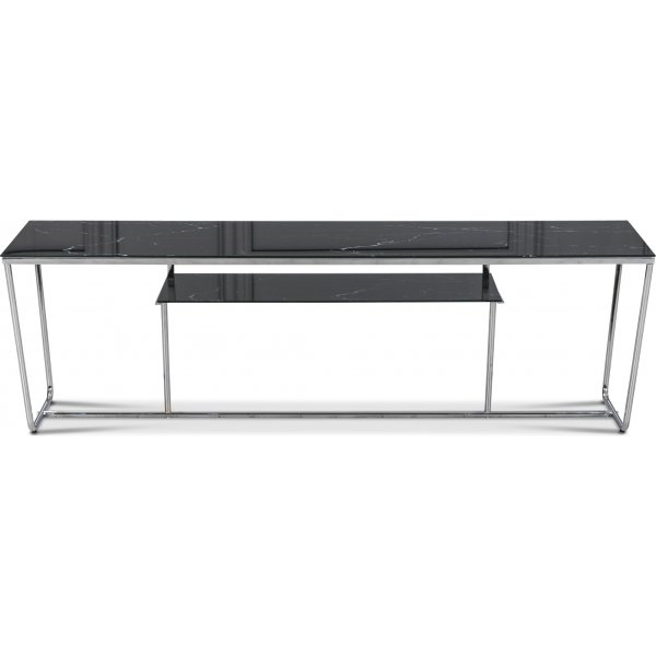 Stella mediabnk - Svart marmorerat glas / Kromat underrede
