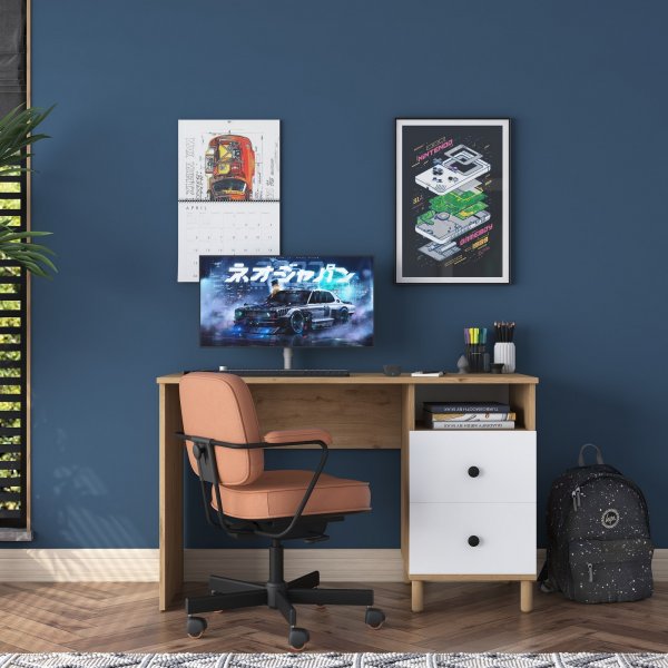 Bureau Hanna 9, 120 x 50 cm - Noyer/blanc