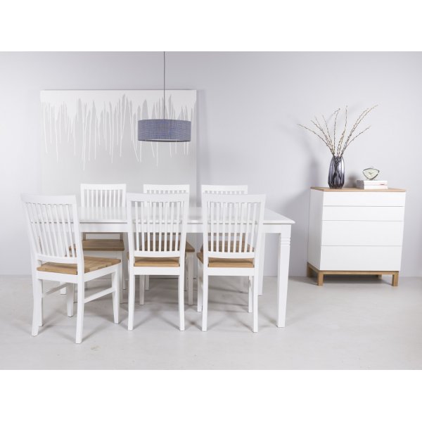 Groupe repas Mellby table 180 cm blanc + 6 chaises repas Dalar