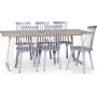 Edge matgrupp; Matbord i vit HPL 190x90 cm med 6 st gra Dalsland pinnstolar