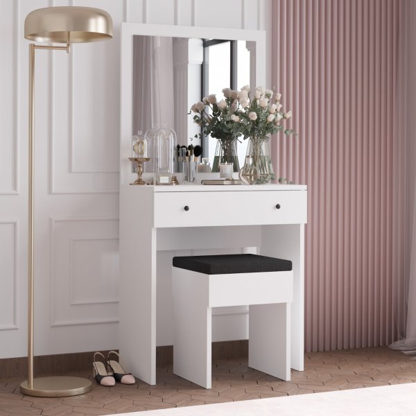 Felix sminkbord med sittpall 65 x 35 cm - Vit Felix sminkbord med sittpall 65 x 35 cm - Vit