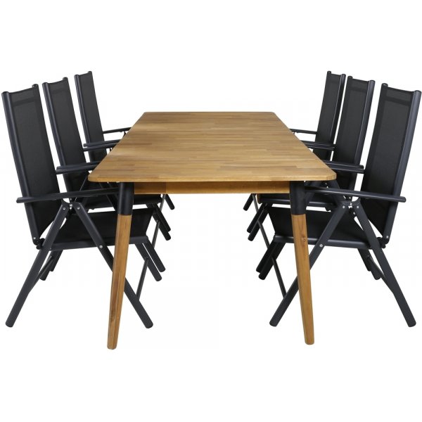 Groupe de repas extérieur Julian avec 6 chaises Break - Noir/Naturel Groupe de repas extérieur Julian avec 6 chaises Break - Noir/Naturel