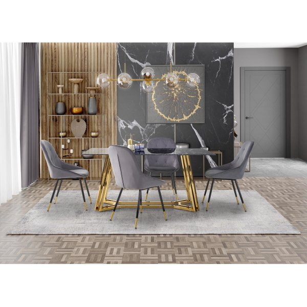 Table  manger Juke 160x90 cm - Marbre noir/or