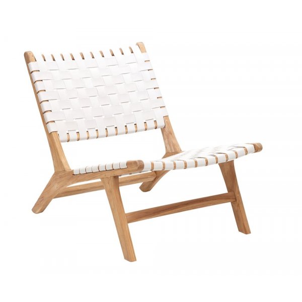 Linnea loungestol - Vit lder med ljus teak