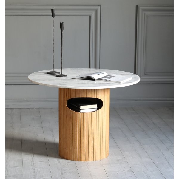 Arto runt soffbord hjd 60 cm - Ek / vit marmor