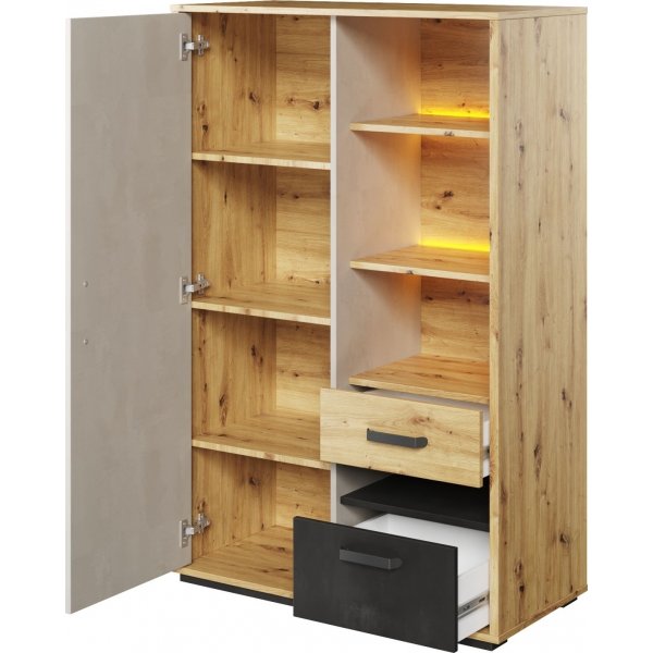 Qubic kast 90 cm - Ambachtelijk eiken/grijs/zwart