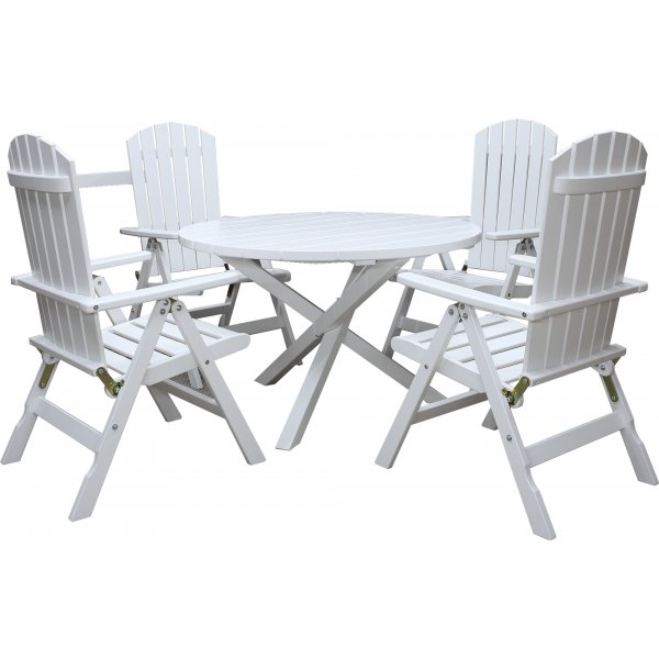 Table de groupe d'extérieur Scottsdale Ø112 cm avec 4 chaises de position Kungshamn - Blanc Table de groupe d'extérieur Scottsdale Ø112 cm avec 4 chaises de position Kungshamn - Blanc