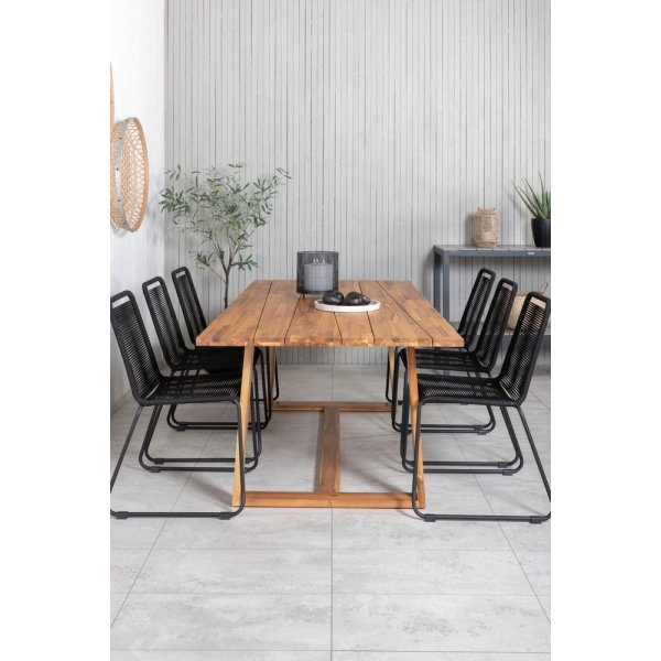 Plankton utematgrupp med 6 st Lindos stolar - Svart/Natur