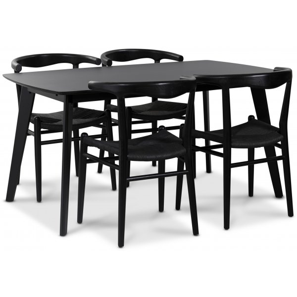 Sunda matgrupp: Oliver matbord HPL + 4 st Berit matstolar svart / svart repsits