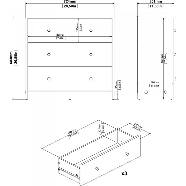 May ladekast met 3 lades - Hickory May ladekast met 3 lades - Hickory