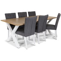 Isabelle matgrupp - Bord inklusive 6 st Crocket stolar med grå sits - Vit/ekbets Isabelle matgrupp - Bord inklusive 6 st Crocket stolar med grå sits - Vit/ekbets