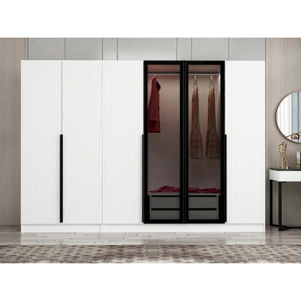 Armoire Cikani avec porte miroir 225x52x210 cm - Blanc Armoire Cikani avec porte miroir 225x52x210 cm - Blanc