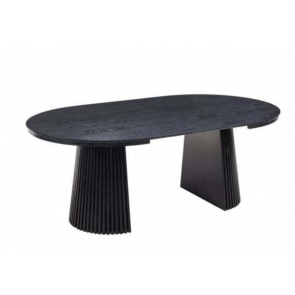 Matgrupp Crossby f�rl�ngbart bord �120-200cm i svartbetsad ek med 8st Callum matstol i beige tyg