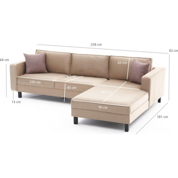 Canap divan droit Kale - Velours crmeux