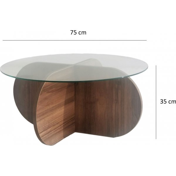 Notenhouten salontafel met glazen blad Notenhouten salontafel met glazen blad