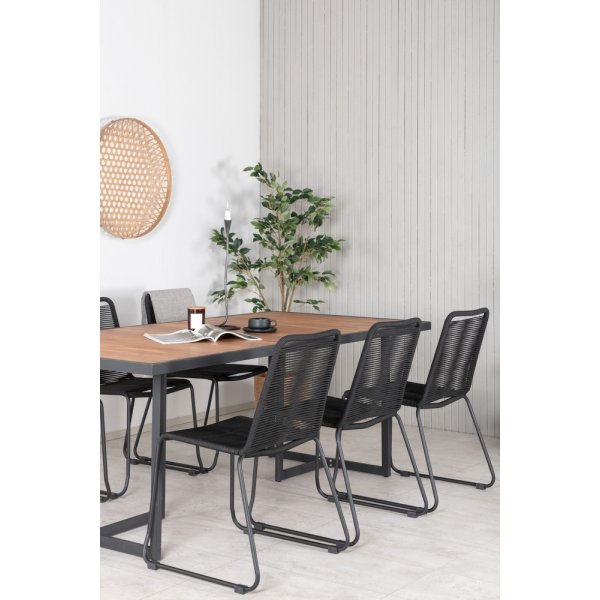 Khung utematgrupp med 6 st Lindos stolar - Svart/Natur