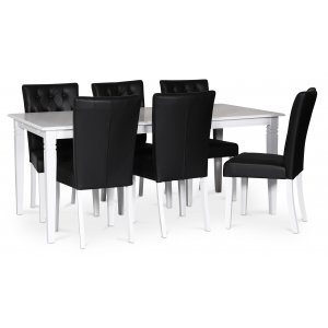 Sandhamn matgrupp; 180x95 cm bord med 6 st Crocket matstolar i svart PU