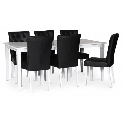 Sandhamn matgrupp; 180x90 cm bord med 6 st Crocket matstolar i svart PU