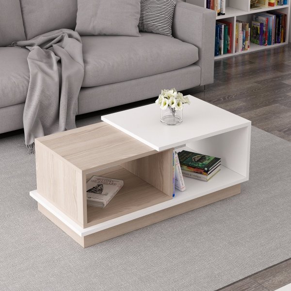 Table basse Viyana 90 x 45 cm - Blanc/chêne Table basse Viyana 90 x 45 cm - Blanc/chêne