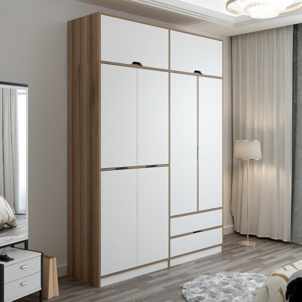 Armoire Elina 185 x 52 x 253 cm - Blanc/marron Armoire Elina 185 x 52 x 253 cm - Blanc/marron