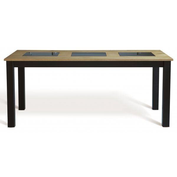 Matbord 180x90 cm ek med svarta plattor