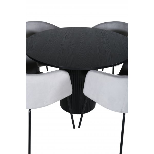 Bianca Matgrupp runt svart matbord med 4 st Berit grå stolar Bianca Matgrupp runt svart matbord med 4 st Berit grå stolar