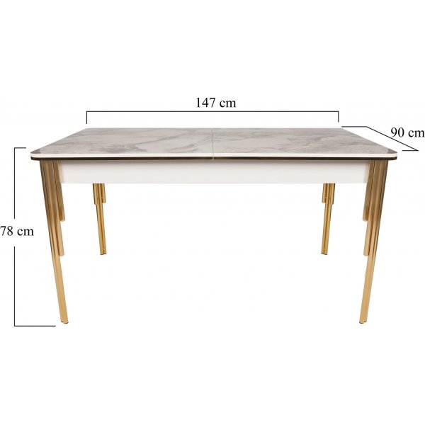 Table à manger Dalmar 147-182 cm - Or/blanc Table à manger Dalmar 147-182 cm - Or/blanc