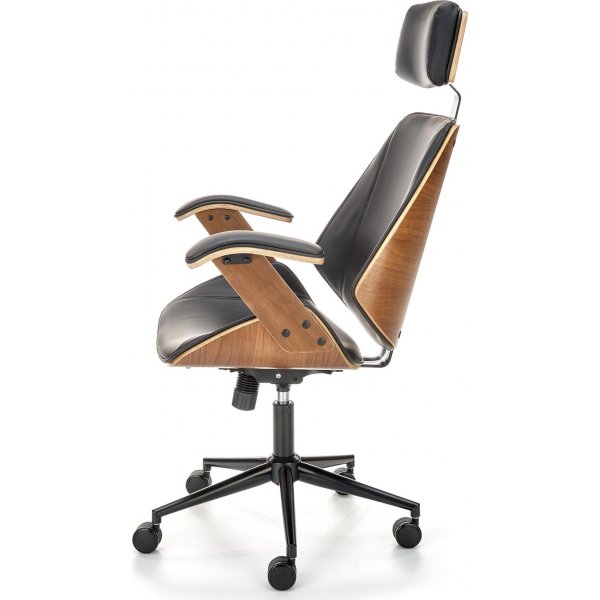 Skrivbordsstol i valnöt & svart ekoläder Skrivbordsstol i valnöt & svart ekoläder