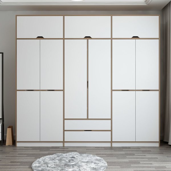 Armoire Elina 277 x 52 x 253 cm - Blanc/marron