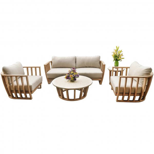 Loungegrupp Storvik i akacia & terrazzo-sten