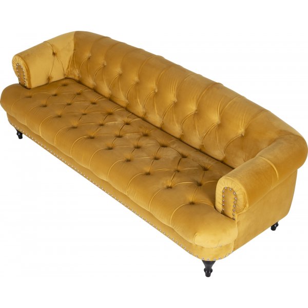 Canapé 3 places en velours jaune - Chesterfield Canapé 3 places en velours jaune - Chesterfield