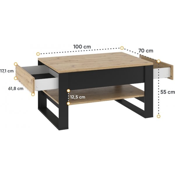 Quant salontafel 100 x 70 cm - Ambachtelijk eiken/zwart