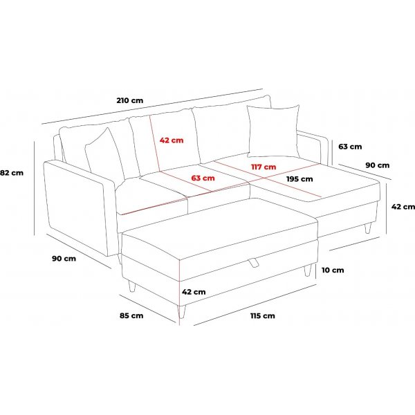 Canapé divan Eca droit - Anthracite Canapé divan Eca droit - Anthracite