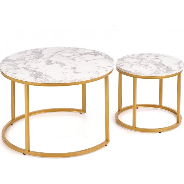 Lot de 2 tables basses 38/60 cm - Effet marbre blanc/dor
