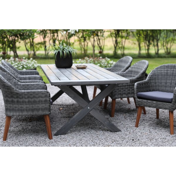 Oxford utematgrupp; grått bord 220 cm inkl 6 st Valetta fåtöljer grå konstrotting Oxford utematgrupp; grått bord 220 cm inkl 6 st Valetta fåtöljer grå konstrotting