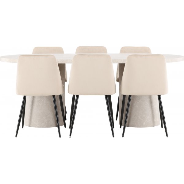 Matbord Narvik med 6 st Night stolar - Beige/svart + 6.00 x Stolsdyna