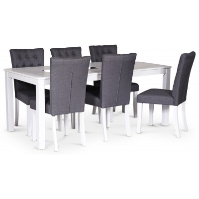 Milla matgrupp; matbord 180x90 cm med 6 st gråa Crocket matstolar
