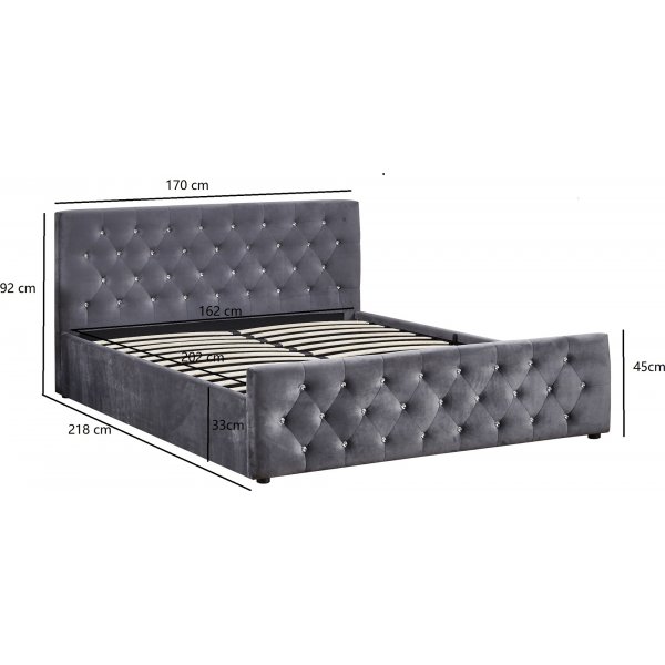 Dubai tweepersoonsbed met opbergruimte 160 x 200 cm - Grijs fluweel