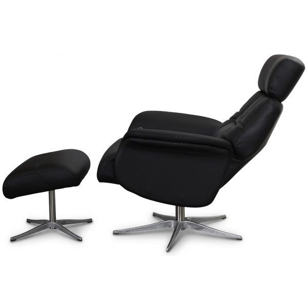 Peru reclinerfåtölj med pall - Svart läder Peru reclinerfåtölj med pall - Svart läder