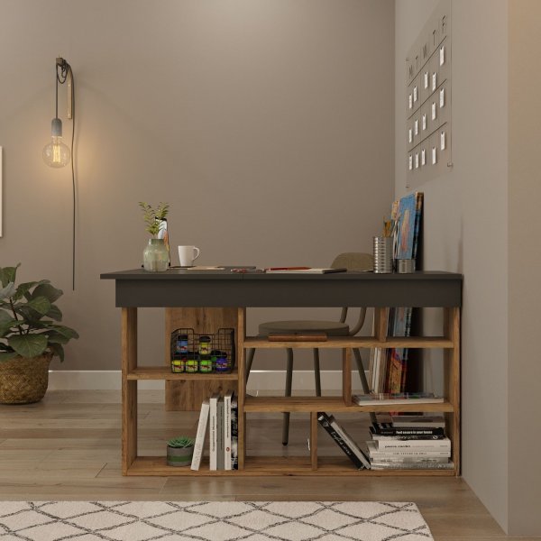 Bureau d\\\'angle Tywin 129x120 cm - Pin/noir