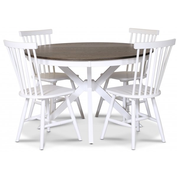 groupe alimentaire Skagen; table  manger ronde 120 cm - Chne huil blanc/brun avec 4 Karl Pinnstolar blanc