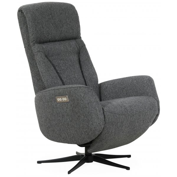 Marbck lyx reclinerftlj (2 el-motorer) inbyggt fotstd - Ljusgrtt tyg