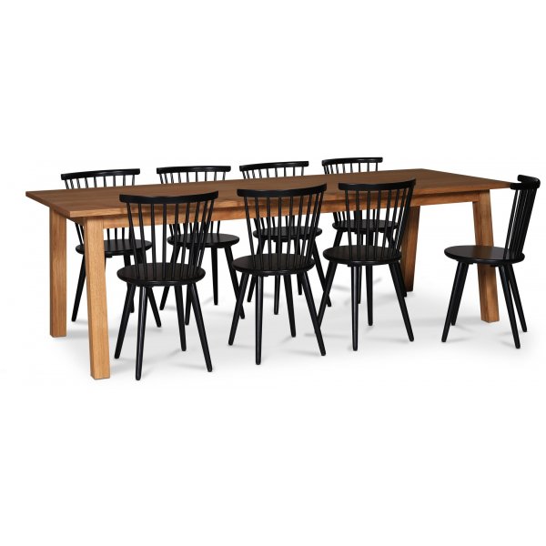 Saltsj matgrupp 240 cm inkl 8 st svarta pinnstolar Castor - Oljad ekfanr