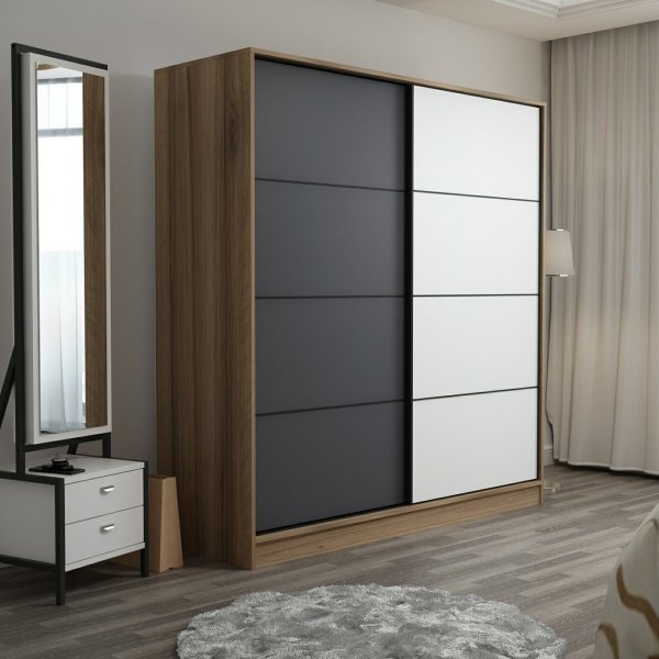 Armoire Kapusta 220x52x210 cm - Marron/anthracite/blanc