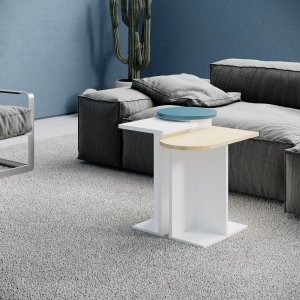 Table Mund 51 x 13 cm - Blanc/chne/turquoise