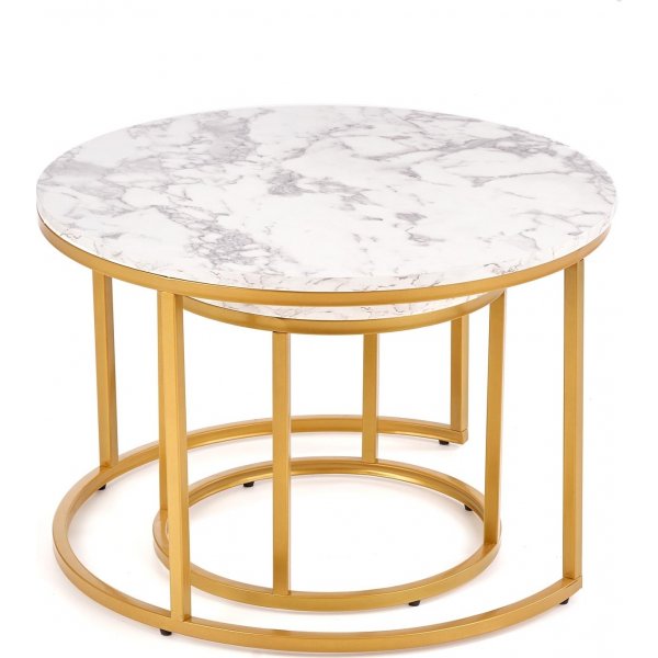 Lot de 2 tables basses 38/60 cm - Effet marbre blanc/dor