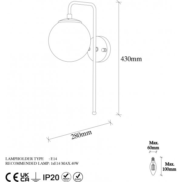 Viran wandlamp 10915 - Zwart/wit